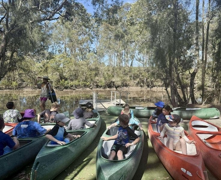 Stage 2 students in canoes at camp